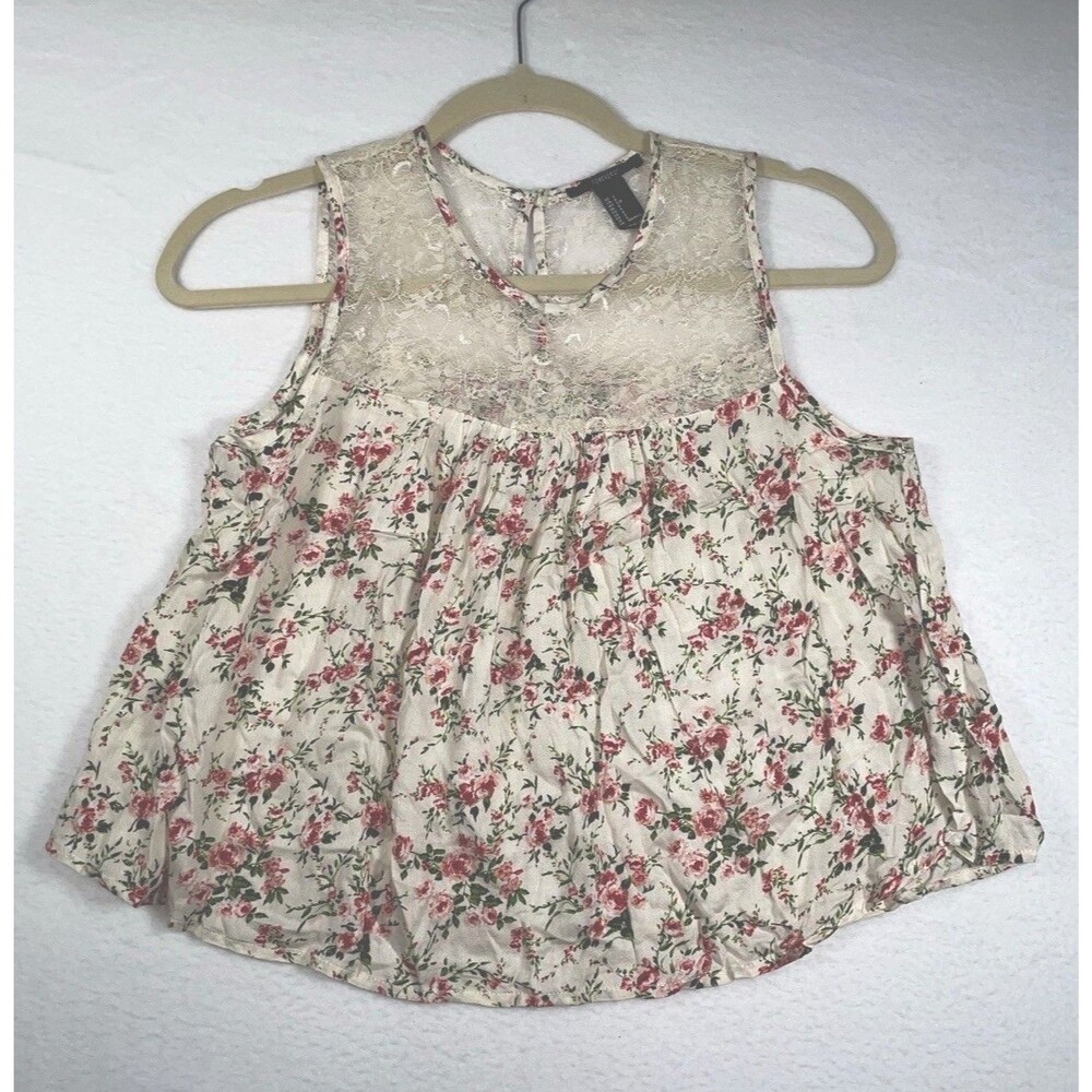 Y2K Baby Doll Beige Lacey Top Forever 21 Size Small S 2 0 Sleeveless Lace